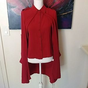 Venessa Collection Red Button Front Cape Tunic